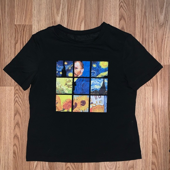 Tops - Unique Vincent Van Gogh black graphic t-shirt